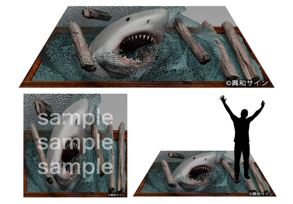 2.サメに襲われるトリック3Dアート